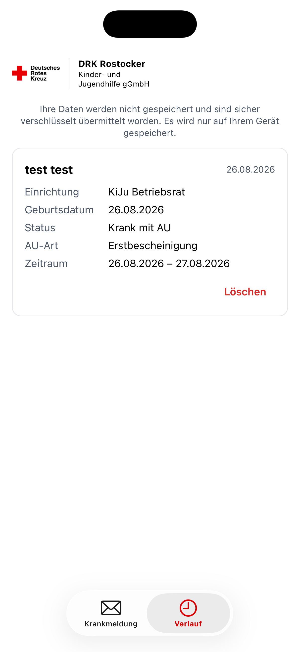 Übersicht der gesendeten Krankmeldungen